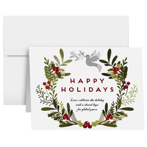 Happy Holidays, Shared Hope for Global Peace Greeting Cards & Envelopes – Set of 25 – Green Wreath – FoldCard