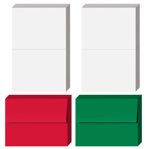 Holiday Christmas Greeting Cards Set – 50 Blank Cards & 50 Envelopes – Red, Green, Gold & White – White Cards, Red & Green Envelopes – FoldCard