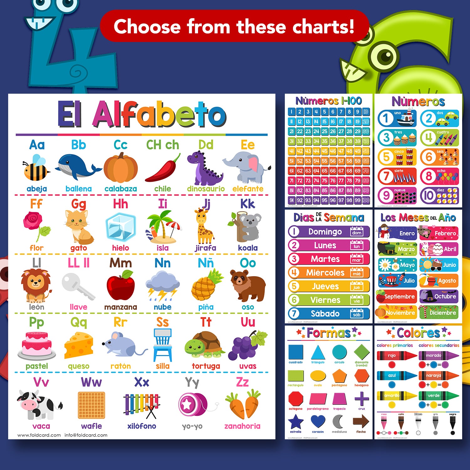 Spanish Bilingual Educational Poster for Preschool-Gradeschool | 8.5 x 11 | 5 Pack