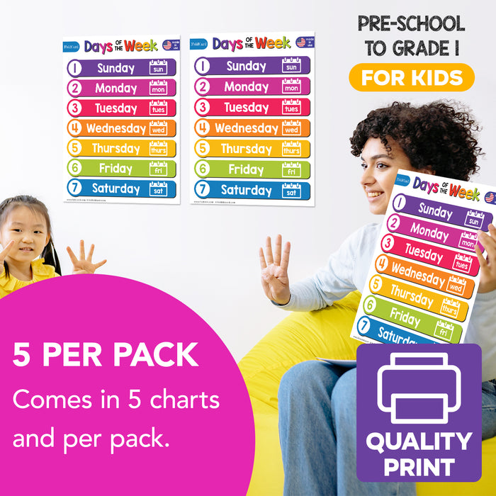 Educational Days of the Week Chart for Kids | 8.5" x 11" | 5-Pack