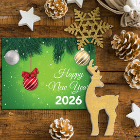 2023 Happy New Year - Tarjetas y sobres plegables de saludos navideños verdes, 25 tarjetas y 25 sobres por paquete - 4.25 x 5.5 pulgadas cuando están plegados