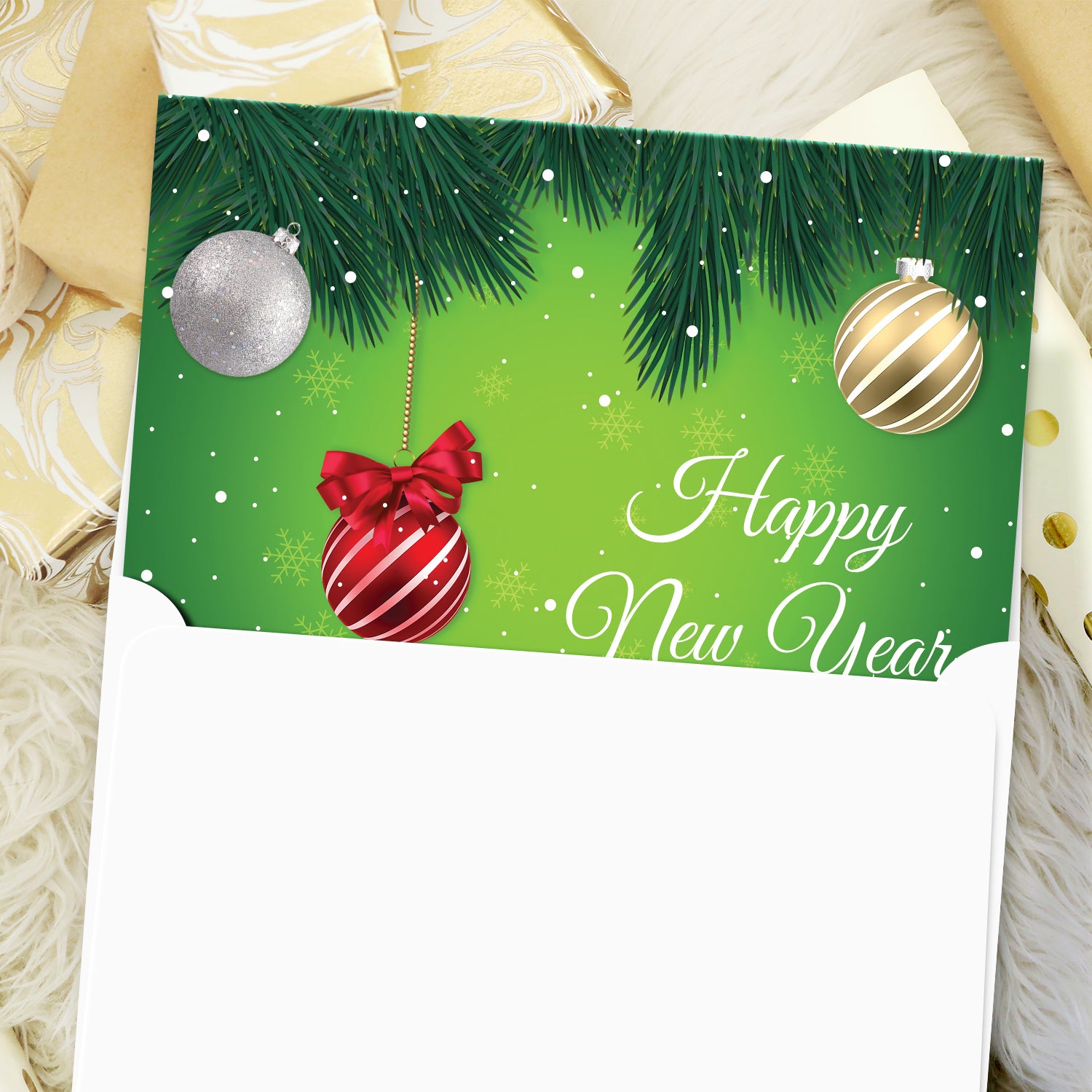 2023 Happy New Year - Tarjetas y sobres plegables de saludos navideños verdes, 25 tarjetas y 25 sobres por paquete - 4.25 x 5.5 pulgadas cuando están plegados