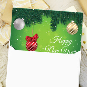 2023 Happy New Year - Tarjetas y sobres plegables de saludos navideños verdes, 25 tarjetas y 25 sobres por paquete - 4.25 x 5.5 pulgadas cuando están plegados