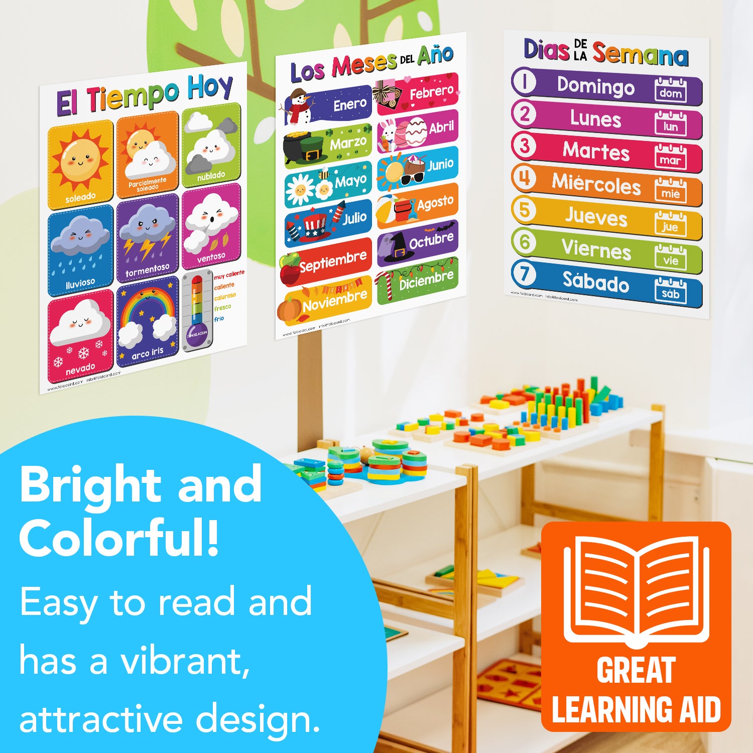 Spanish Bilingual Educational Poster for Preschool-Gradeschool | 8.5 x 11 | 5 Pack