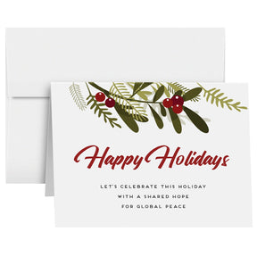 Happy Holidays, Shared Hope for Global Peace Greeting Cards & Envelopes – Set of 25 – Red Script – FoldCard