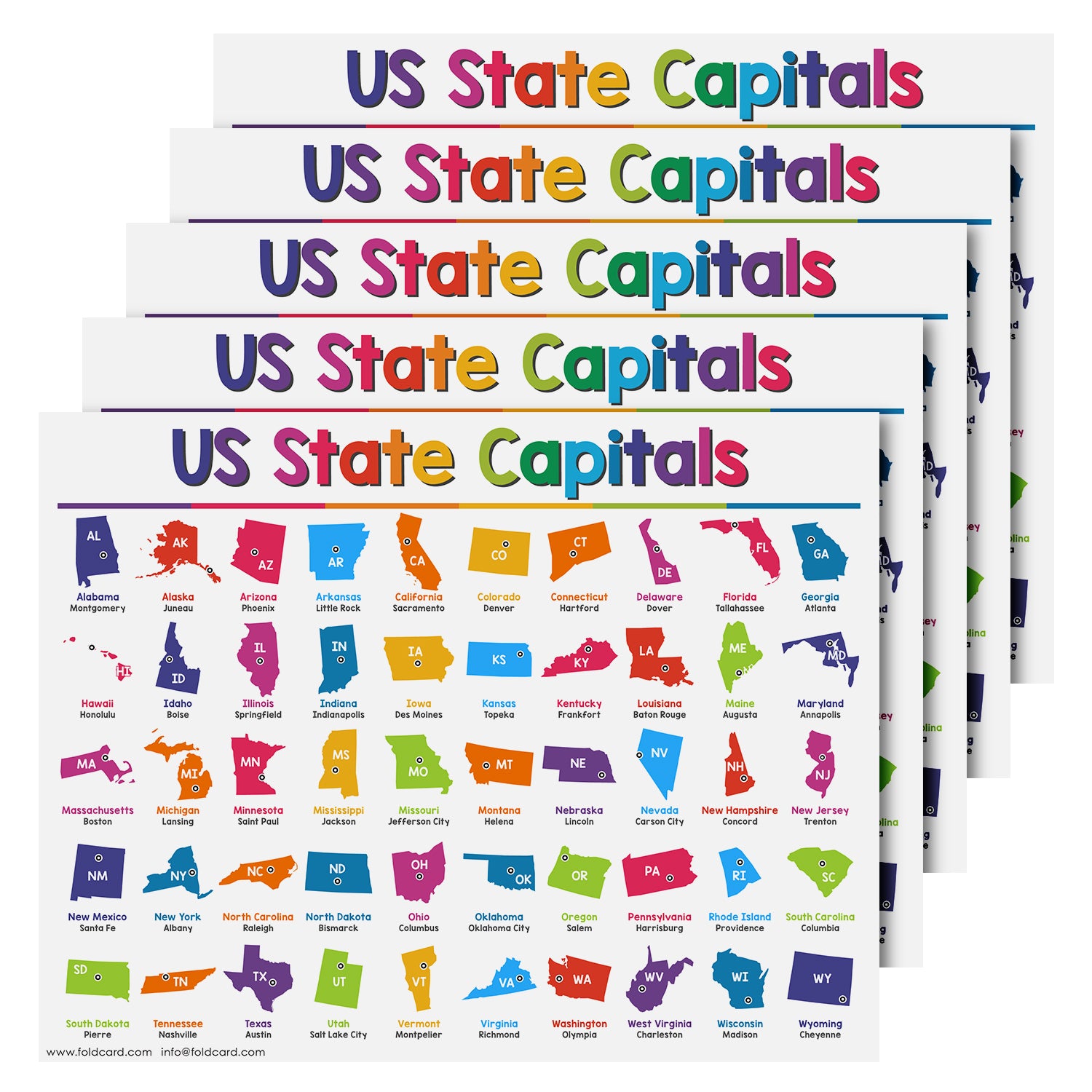 American USA Educational Poster for Preschool-Gradeschool | 8.5 x 11 | 5 Pack