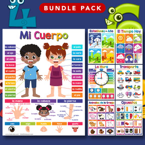 Spanish Chart Bundle - 10 Educational Posters for Kids