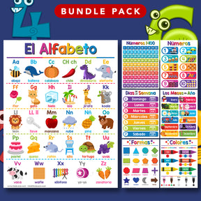 Spanish Chart Bundle - 14 Educational Posters for Kids