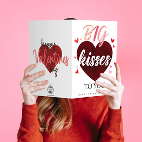 "Big Kisses To You" Big Valentine's Day Greeting Cards and Envelopes – 8.5" x 11" Large Jumbo Size Valentines Card – 2 per Pack
