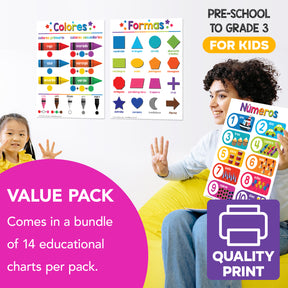 Spanish Chart Bundle - 14 Educational Posters for Kids