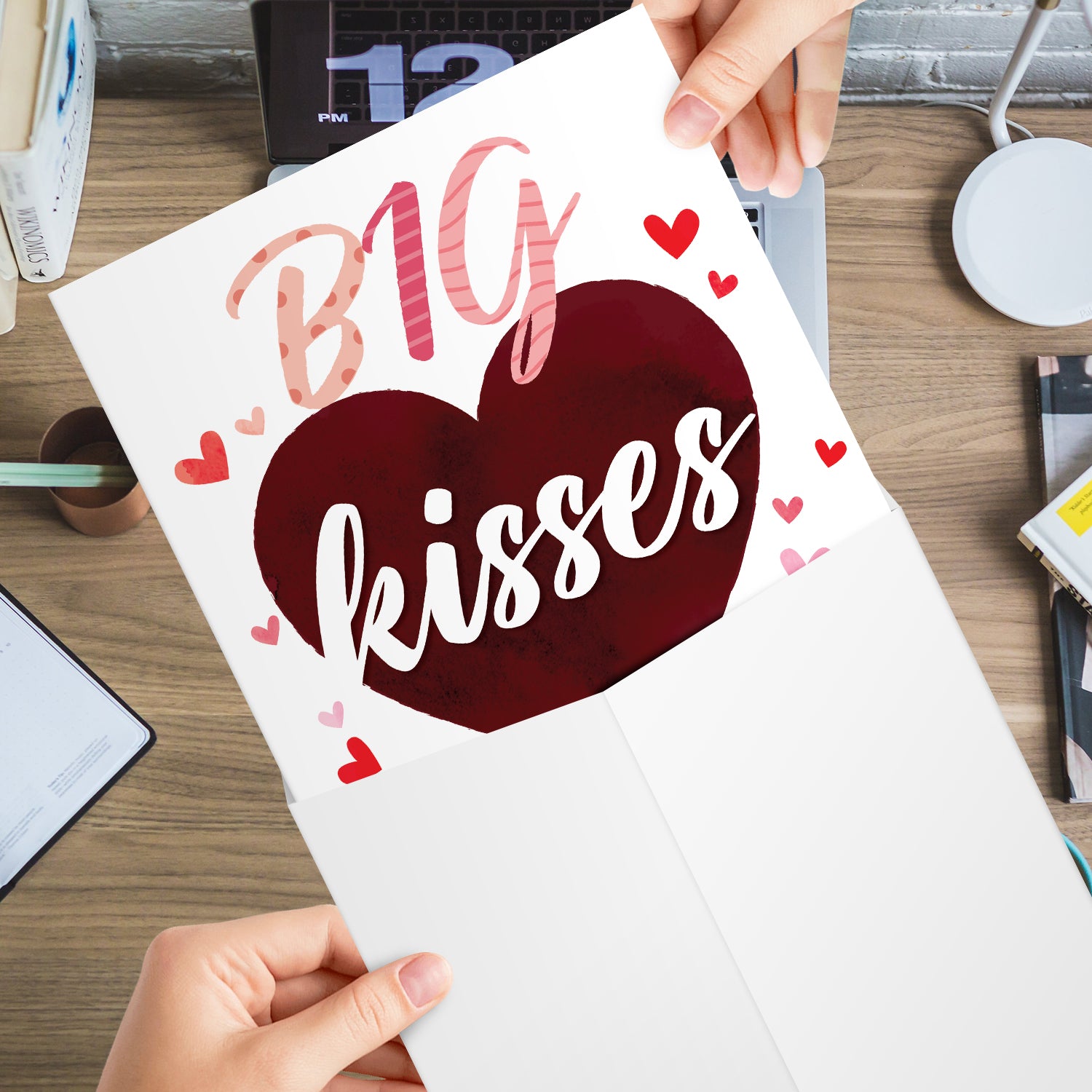 "Big Kisses To You" Big Valentine's Day Greeting Cards and Envelopes – 8.5" x 11" Large Jumbo Size Valentines Card – 2 per Pack