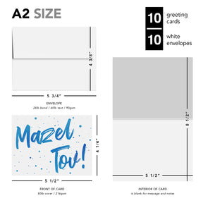 Mazel Tov Congratulations Greeting Cards and Envelopes – Bar and Bat Mitzvah, Weddings and Jewish Celebrations – 4.25" x 5.5" – 10 per Pack