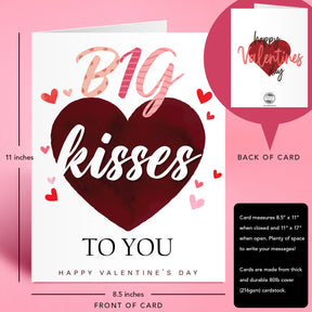 "Big Kisses To You" Big Valentine's Day Greeting Cards and Envelopes – 8.5" x 11" Large Jumbo Size Valentines Card – 2 per Pack