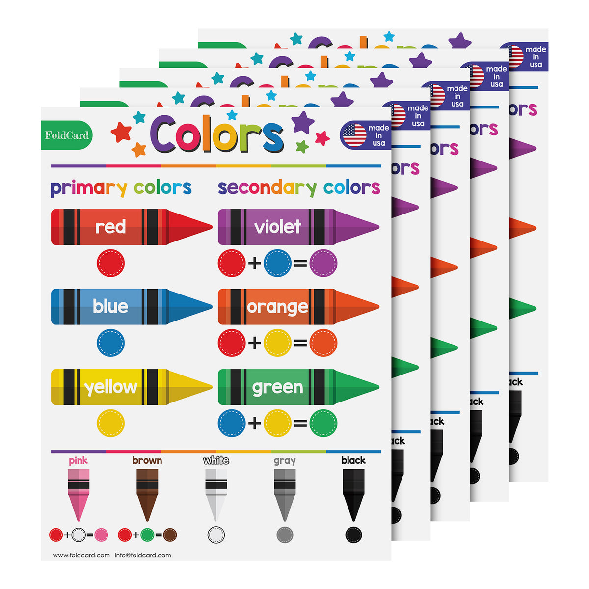 Colors Chart for Kids - Educational Poster | Durable Cardstock | 8.5" x 11" | 5-Pack