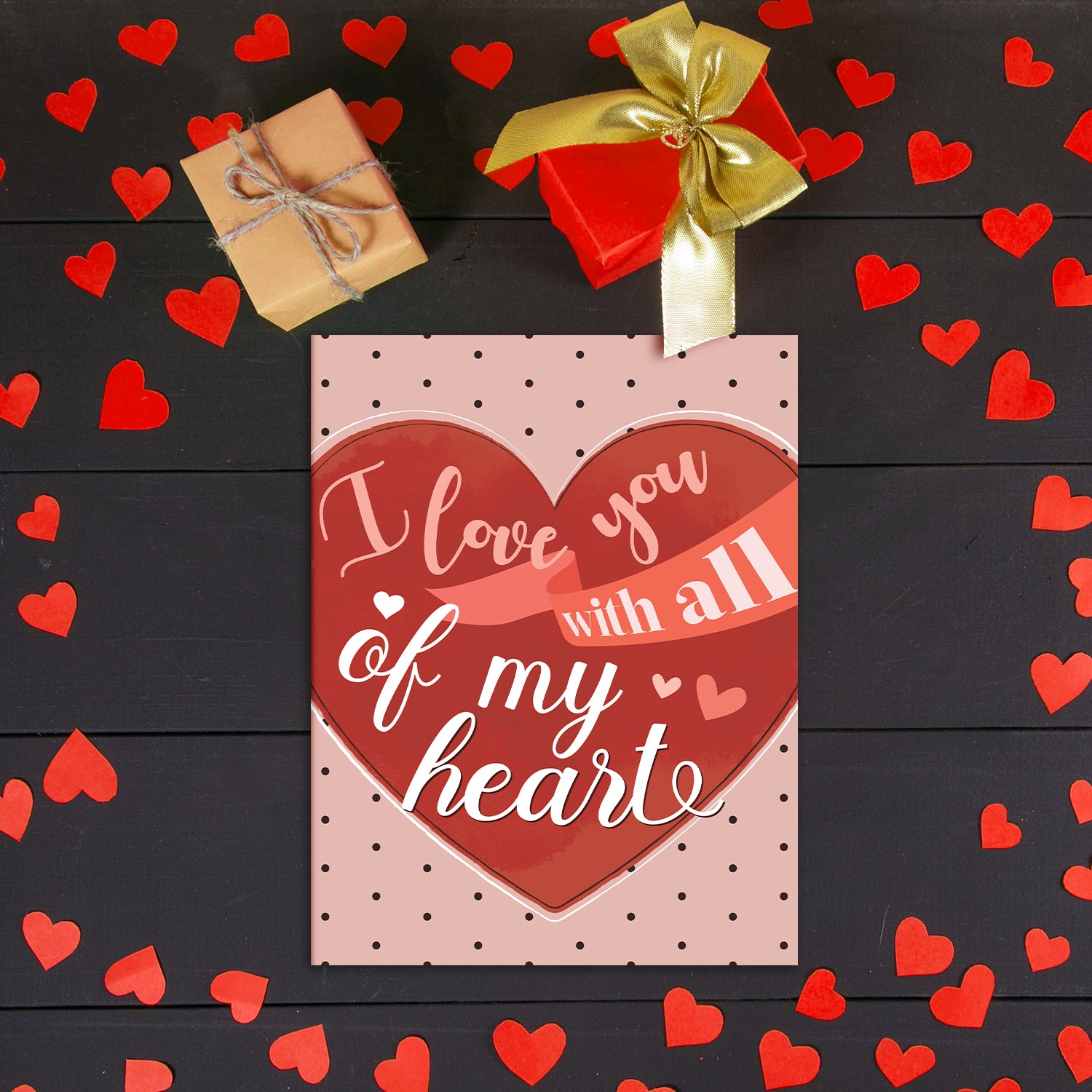 "I Love You with All of My Heart" Big Valentine's Day Greeting Cards and Envelopes – 8.5" x 11" Large Jumbo Size Valentines Card – 2 per Pack