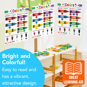 Colors Chart for Kids - Educational Poster | Durable Cardstock | 8.5" x 11" | 5-Pack