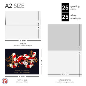 2025 JOY Merry Christmas with Lots of Love! - Holiday Greeting Cards and Envelopes - 4.25" x 5.5" - 10 per Pack