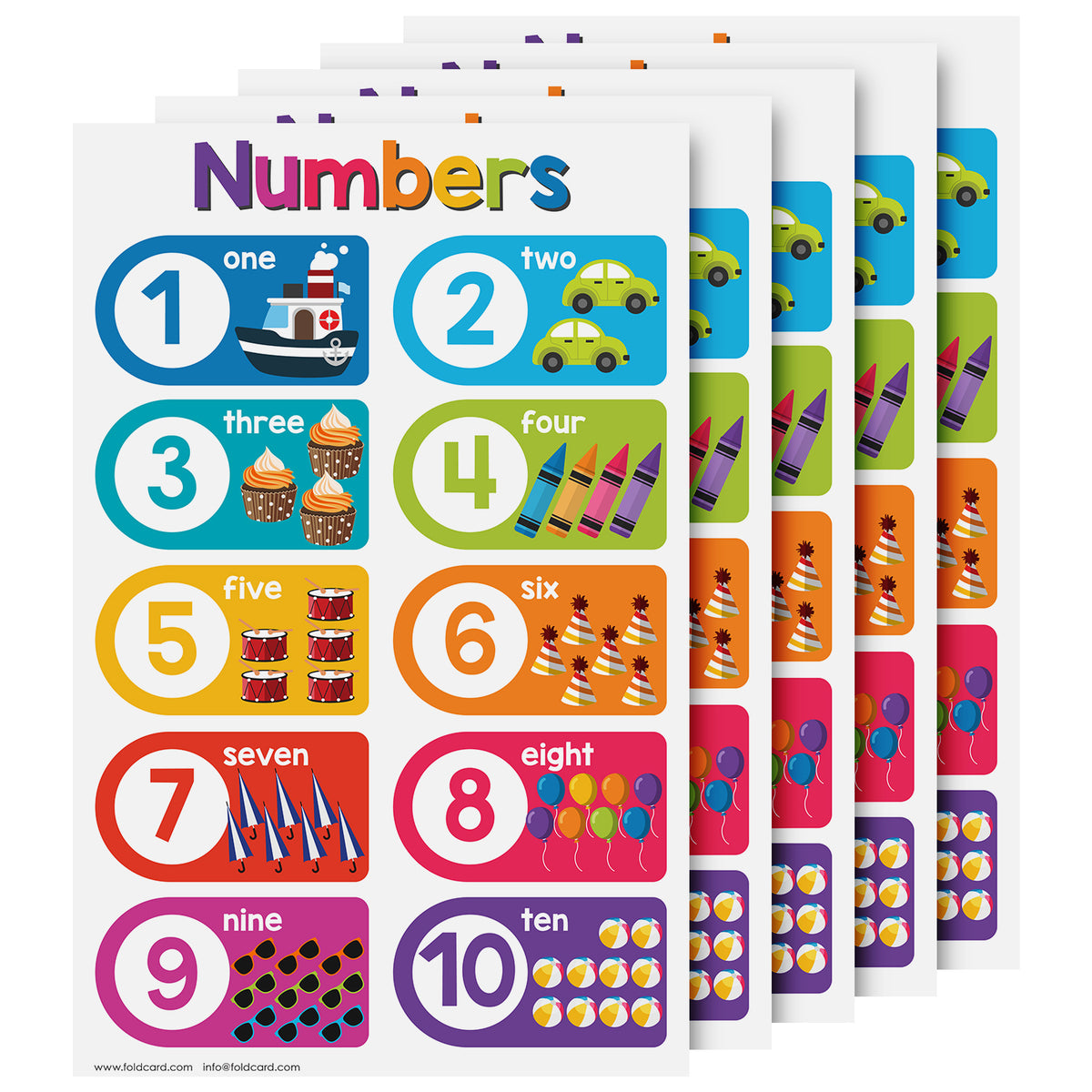 Numbers 1-10 Chart for Kids | Bright and Colorful Educational Poster | 11" x 17" | 5 Pack