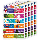 Colorful 12 Months of the Year Chart for Kids - Educational Poster | 5 Pack | 11" x 17" | Durable Cardstock