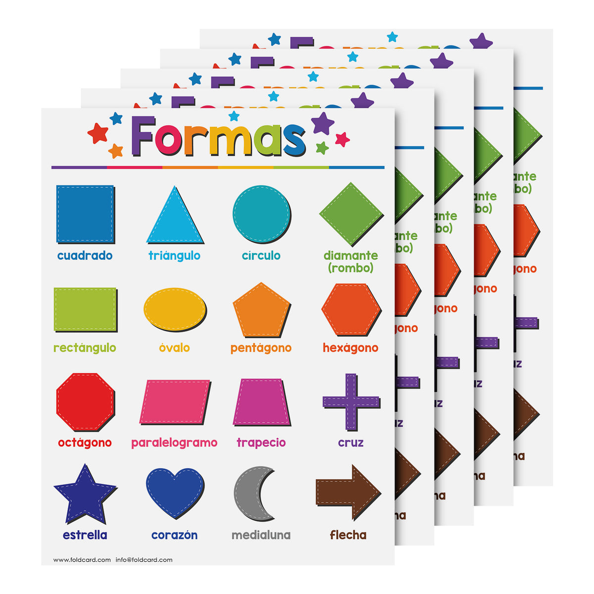 Spanish Shapes Chart for Kids | Educational Visual Learning Aid | 8.5" x 11" | 5 Pack