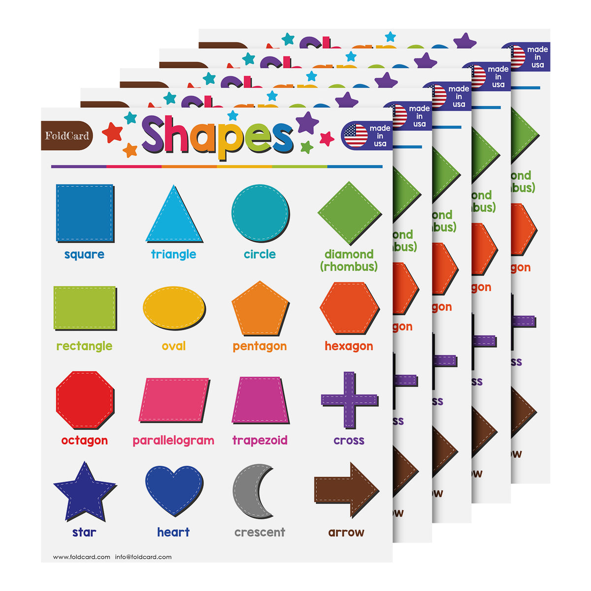 Shapes Chart for Kids | Educational Visual Learning Aid | 8.5" x 11" | 5 Pack