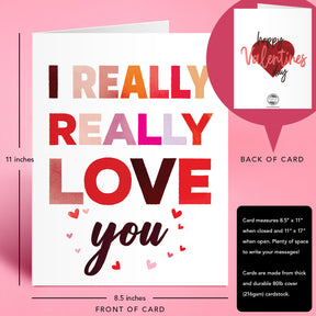 "I Really, Really Love You" Big Valentine's Day Greeting Cards and Envelopes – 8.5" x 11" Large Jumbo Size Valentines Card – 2 per Pack