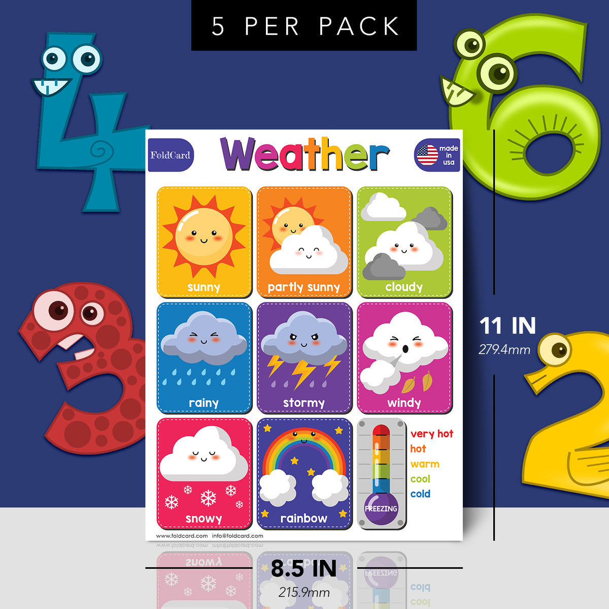 Bright Weather Chart | Preschool to Grade 1 | 8.5" x 11" | 5-Pack