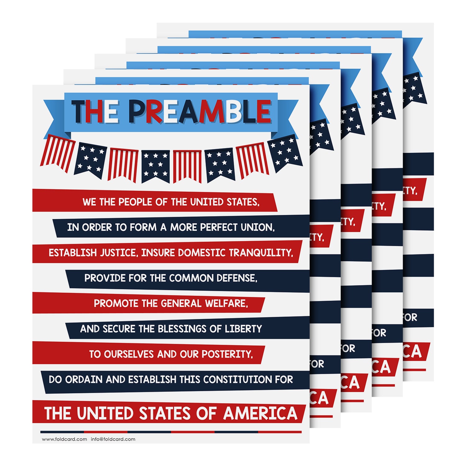 USA Preamble Chart for Preschool to Gradeschool Kids - Educational Learning Aid | 8.5" x 11" | 5 Pack