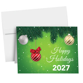 2023 Happy New Year - Tarjetas y sobres plegables de saludos navideños verdes, 25 tarjetas y 25 sobres por paquete - 4.25 x 5.5 pulgadas cuando están plegados