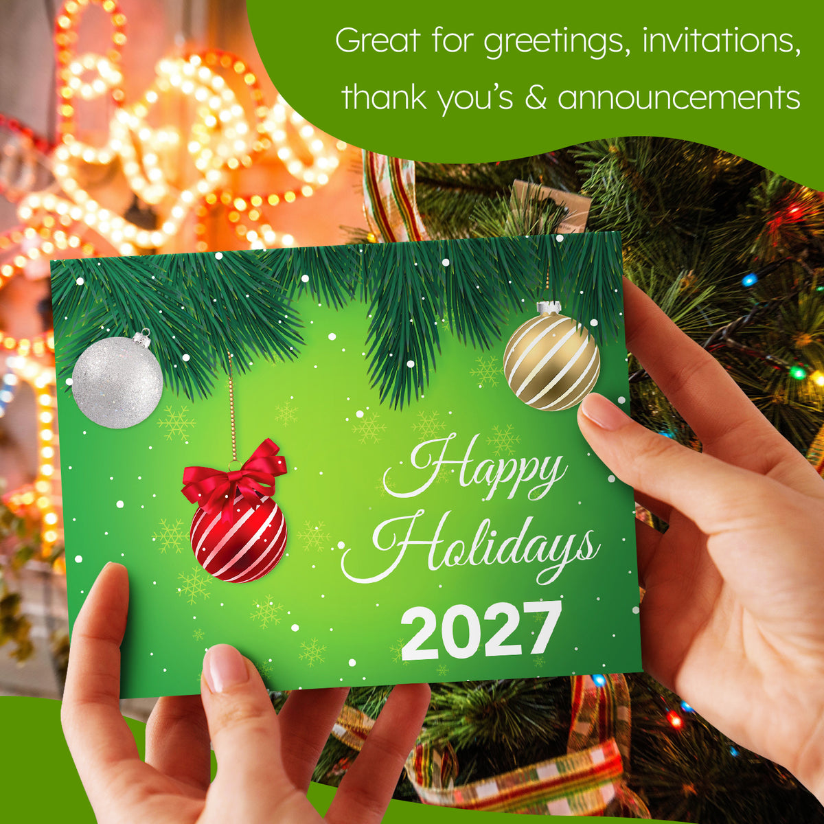 2023 Happy New Year - Tarjetas y sobres plegables de saludos navideños verdes, 25 tarjetas y 25 sobres por paquete - 4.25 x 5.5 pulgadas cuando están plegados