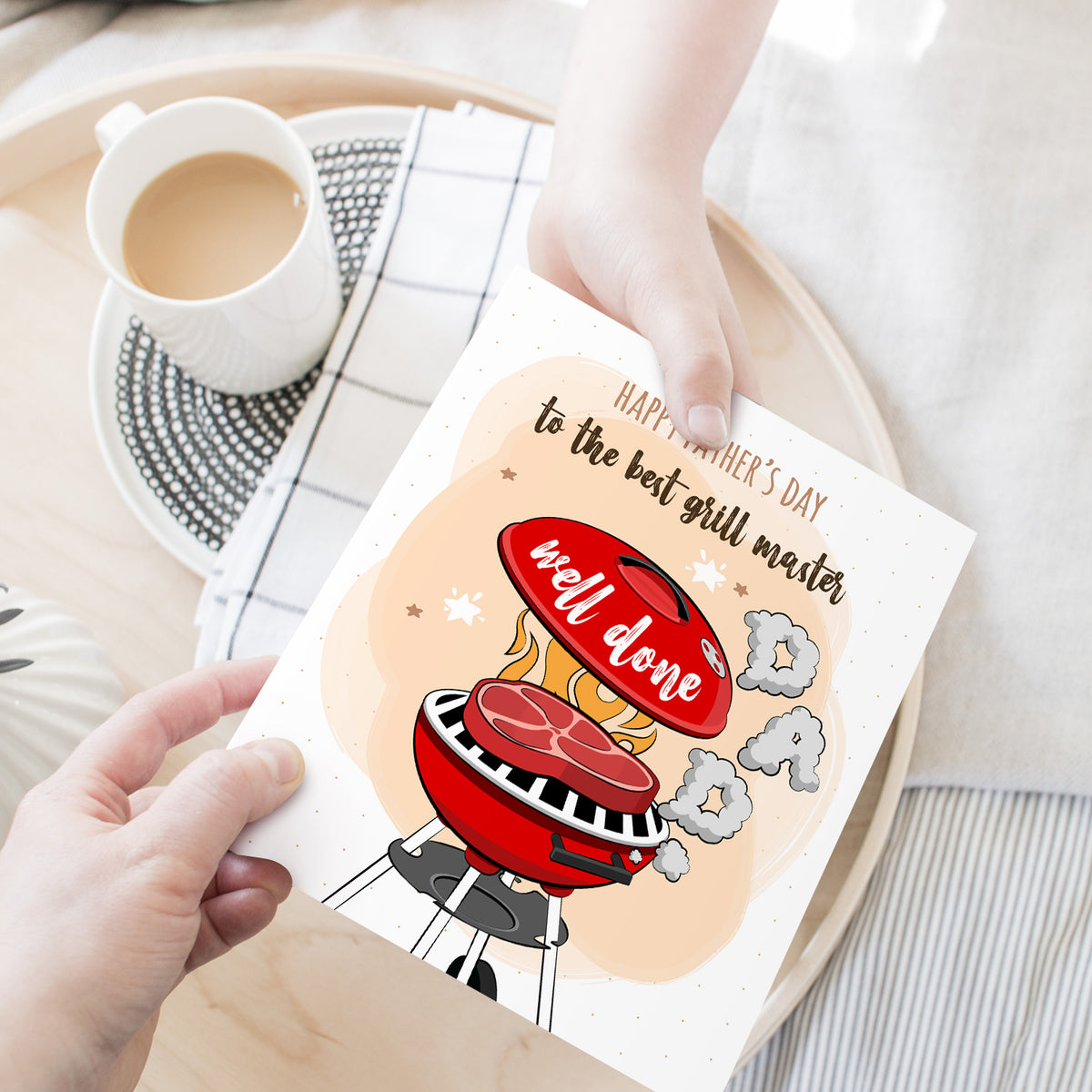 Happy Father's Day to the Best Grill Master Greeting Cards and Envelopes for Dad, Stepdad | 8.5 x 11 | 2 per Pack