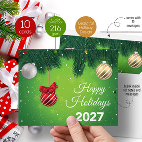 2023 Happy New Year - Tarjetas y sobres plegables de saludos navideños verdes, 25 tarjetas y 25 sobres por paquete - 4.25 x 5.5 pulgadas cuando están plegados