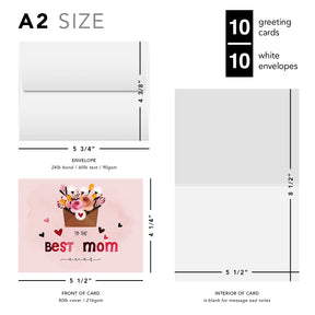 To the Best Mom Ever – Happy Mother's Day Appreciation Thank You Greeting Cards and Envelopes for Mom, Wife | 4.25 x 5.5 | 10 per Pack