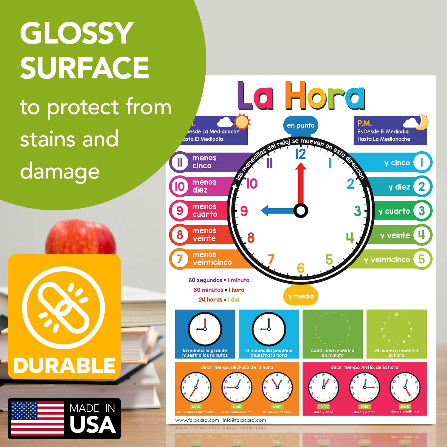 Colorful Spanish Time Chart for Kids | Learn to Tell Time