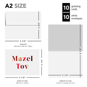 Mazel Tov Congratulations Greeting Cards and Envelopes – Bar and Bat Mitzvah, Weddings and Jewish Celebrations – 4.25" x 5.5" – 10 per Pack