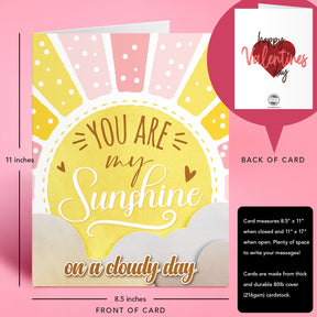 "You Are My Sunshine" Big Valentine's Day Greeting Cards and Envelopes – 8.5" x 11" Large Jumbo Size Valentines Card – 2 per Pack