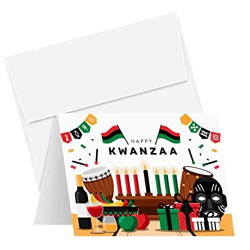 Happy Kwanzaa Greeting Cards with Envelopes – Seven Candles Design – White-2 – FoldCard