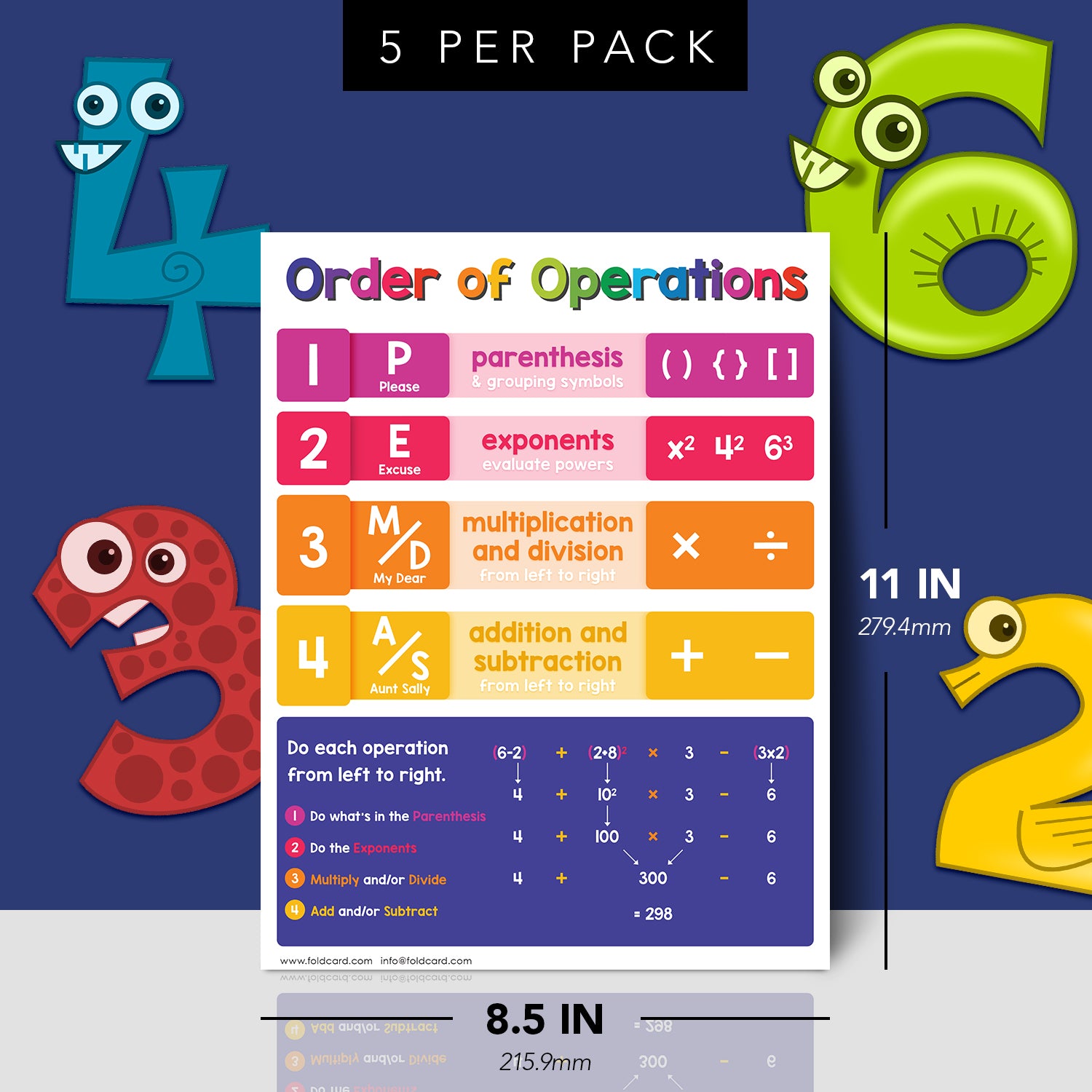 Durable 8.5x11 Order of Operations Chart Math Poster - Fun Learning Tool
