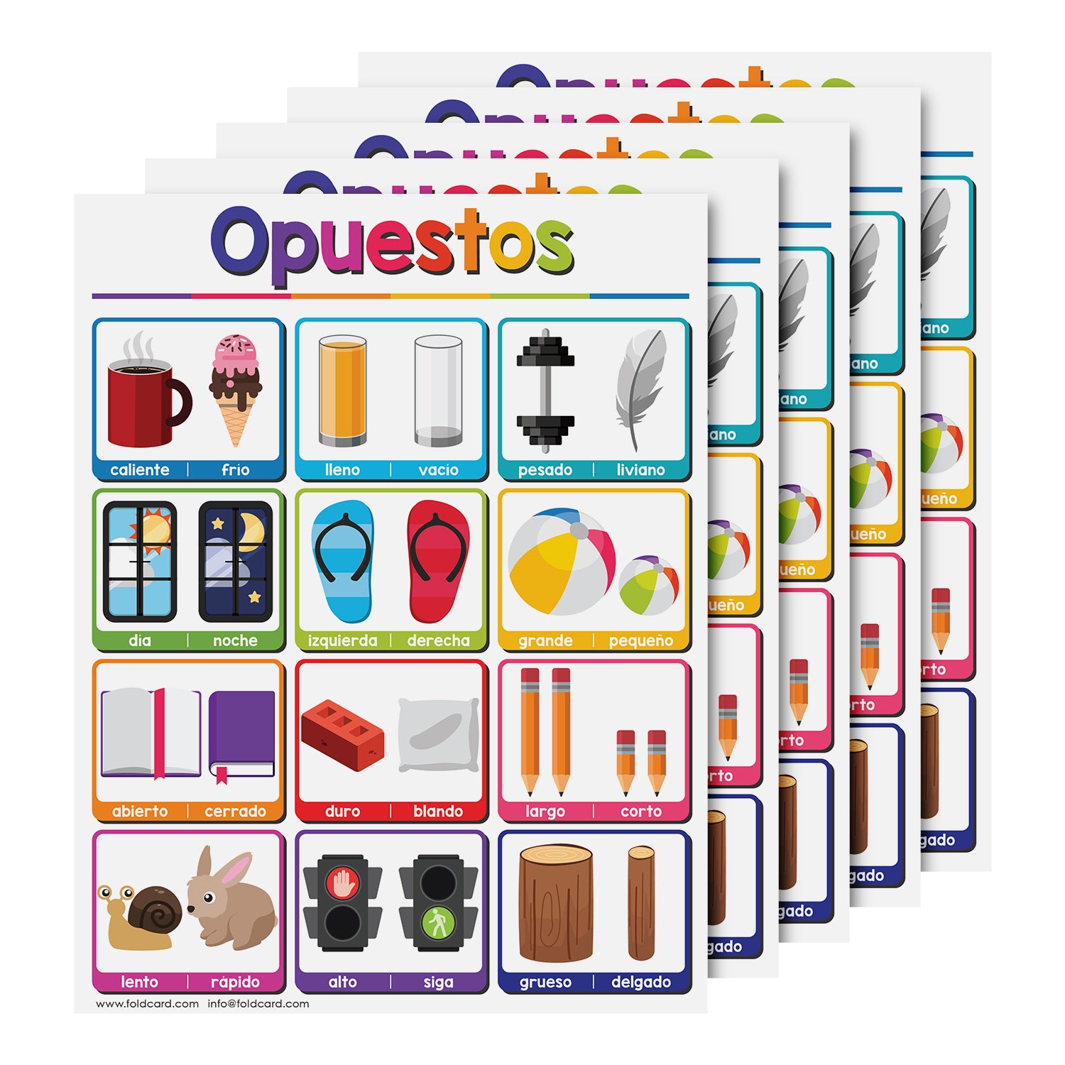 Spanish Opposites Chart for Kids - Fun Learning Poster | Preschool to Grade 1 | 8.5" x 11" 5-Pack