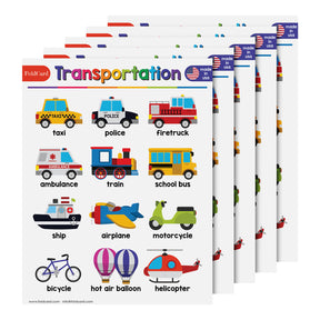 Transportation Chart for Kids – Bright & Colorful Educational Poster | 8.5" x 11" | 5-Pack