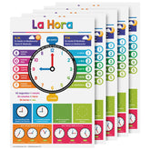 Spanish Colorful Time Chart for Kids - Learn to Tell Time | Durable Cardstock | 11" x 17" | 5-Pack