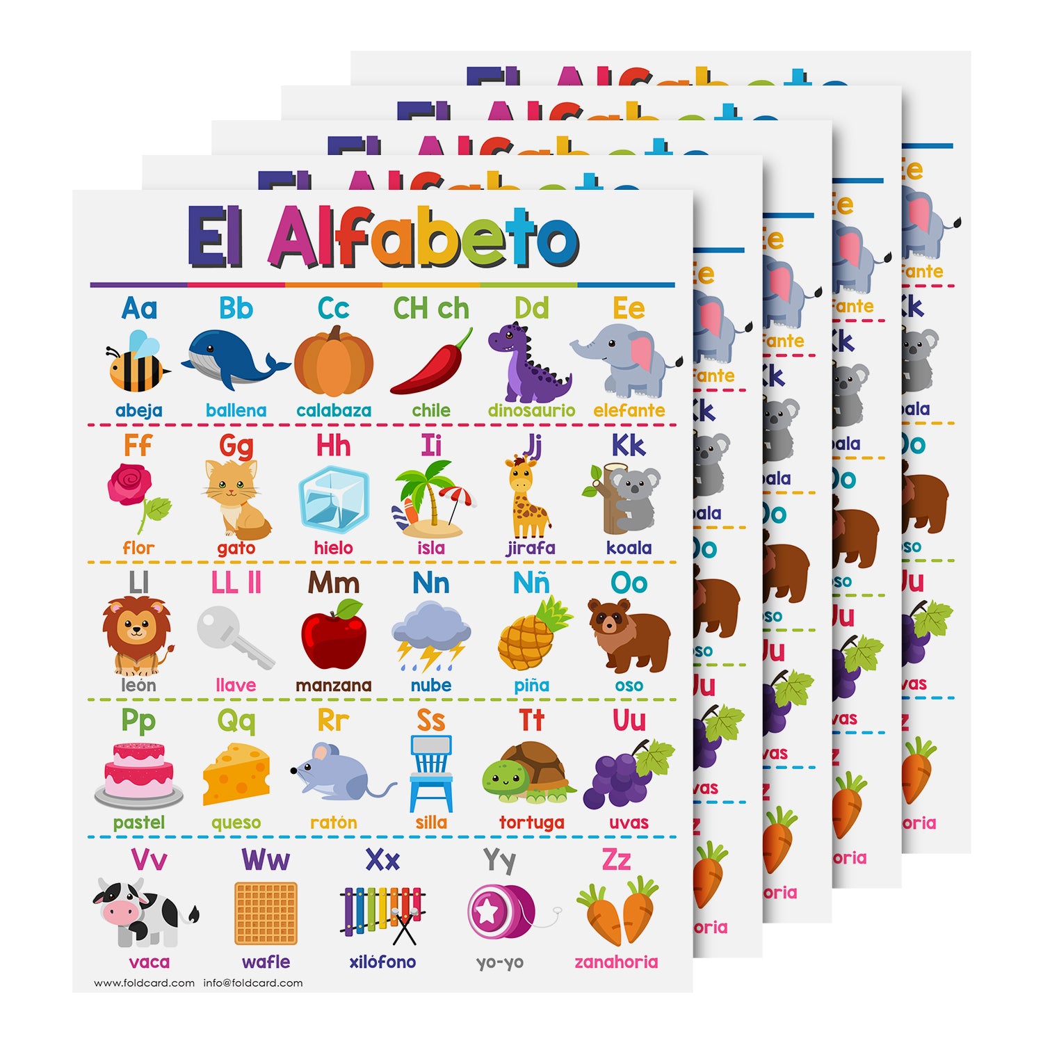 Spanish Alphabet Chart for Preschool to Grade 1 Kids - Educational Learning Aid | 8.5" x 11" | 5 Pack