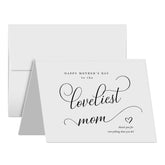 Happy Mother's Day to the Loveliest Mom – Thank You Greeting Cards and Envelopes for Mom, Wife | 4.25 x 5.5 | 10 per Pack