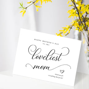 Happy Mother's Day to the Loveliest Mom – Thank You Greeting Cards and Envelopes for Mom, Wife | 4.25 x 5.5 | 10 per Pack