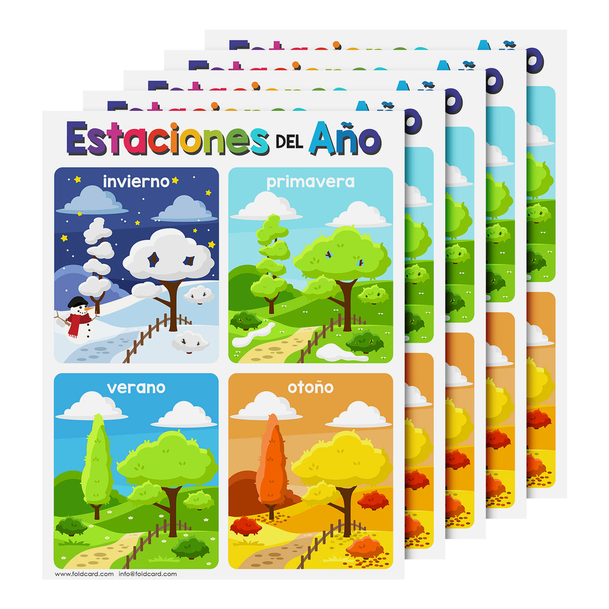 Spanish Seasons Chart for Kids | Bright and Colorful Educational Poster | 8.5" x 11" | 5 Pack