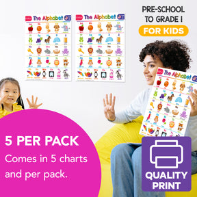 ABC Alphabet Chart for Preschool to Grade 1 Kids - Educational Learning Aid | 8.5" x 11" | 5 Pack