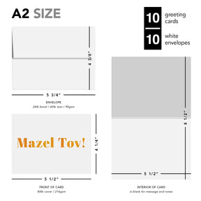 Mazel Tov Congratulations Greeting Cards and Envelopes – Bar and Bat Mitzvah, Weddings and Jewish Celebrations – 4.25" x 5.5" – 10 per Pack