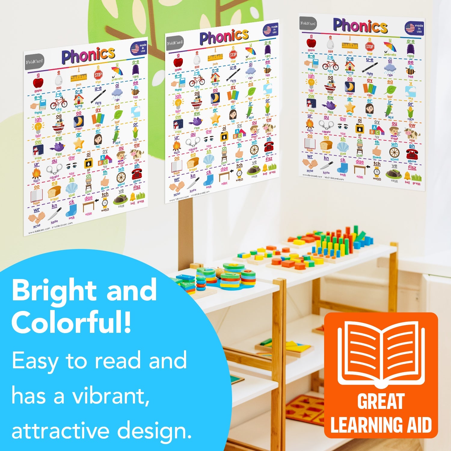 Phonics Chart for Kids - Educational Visual & Learning Aid | 8.5" x 11" | 5-Pack