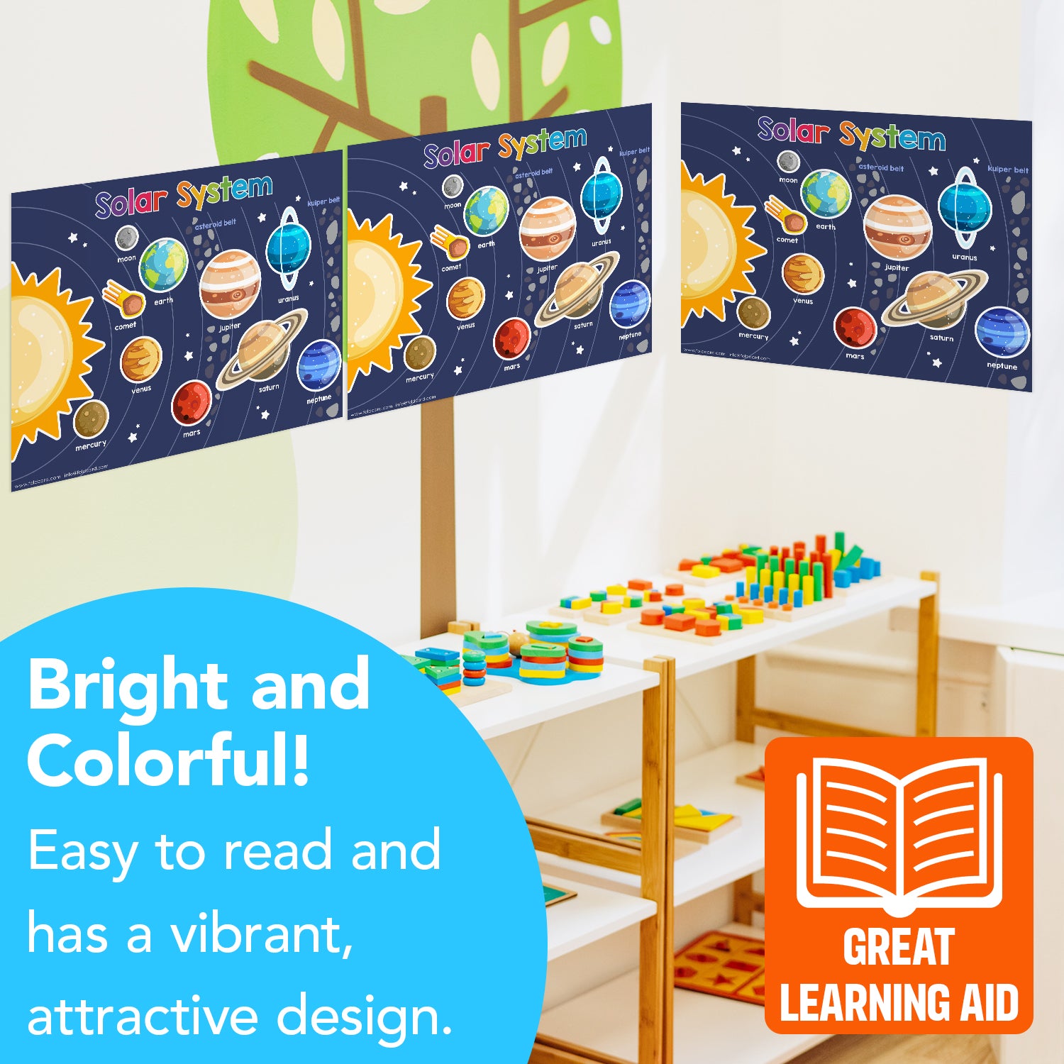 Solar System Chart Science Poster - 8.5" x 11" Educational Visual for Learning | 5-Pack