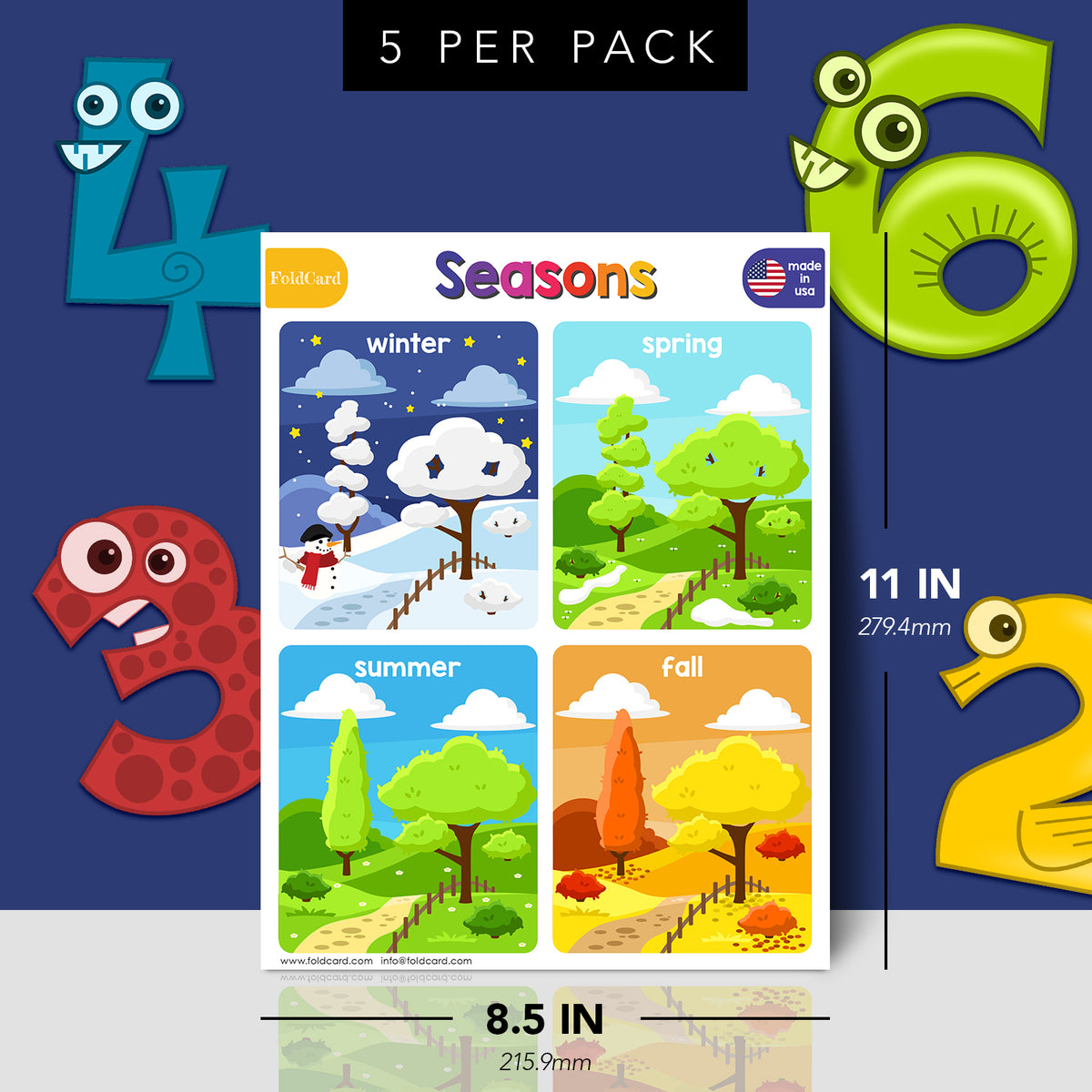 Seasons Chart for Kids | Bright and Colorful Educational Poster | 8.5" x 11" | 5 Pack